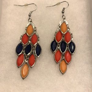 Multicolored Orange, Coral and Navy Blue Leaf Shaped Dangle Earrings